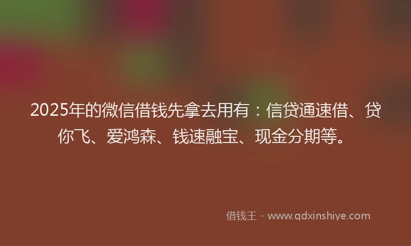 2025年的微信借钱先拿去用有：信贷通速借、贷你飞、爱鸿森、钱速融宝、现金分期等。