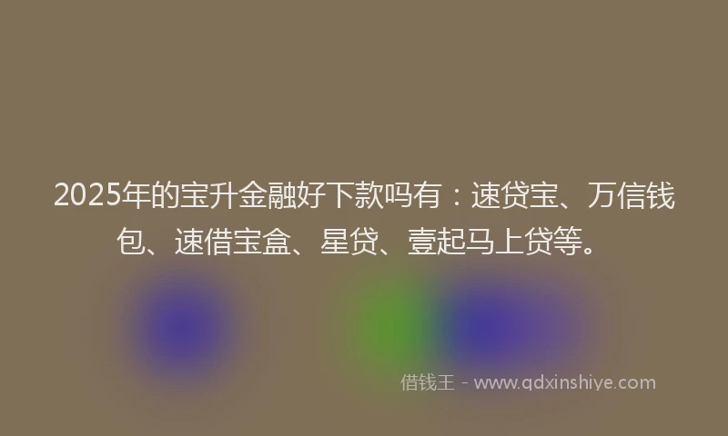 2025年的宝升金融好下款吗有：速贷宝、万信钱包、速借宝盒、星贷、壹起马上贷等。