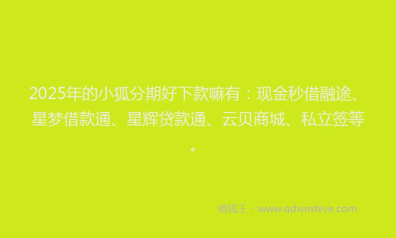 2025年的小狐分期好下款嘛有：现金秒借融途、星梦借款通、星辉贷款通、云贝商城、私立签等。