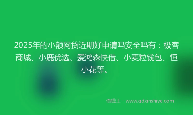 2025年的小额网贷近期好申请吗安全吗有：极客商城、小鹿优选、爱鸿森快借、小麦粒钱包、恒小花等。