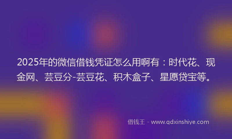 2025年的微信借钱凭证怎么用啊有：时代花、现金网、芸豆分-芸豆花、积木盒子、星愿贷宝等。