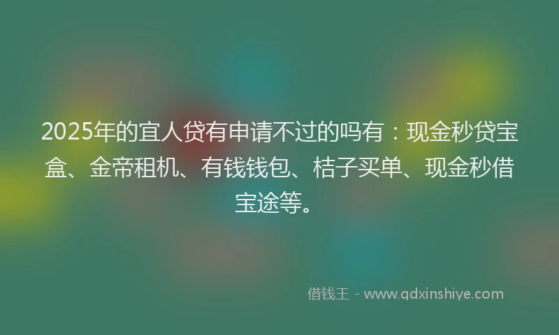 2025年的宜人贷有申请不过的吗有：现金秒贷宝盒、金帝租机、有钱钱包、桔子买单、现金秒借宝途等。