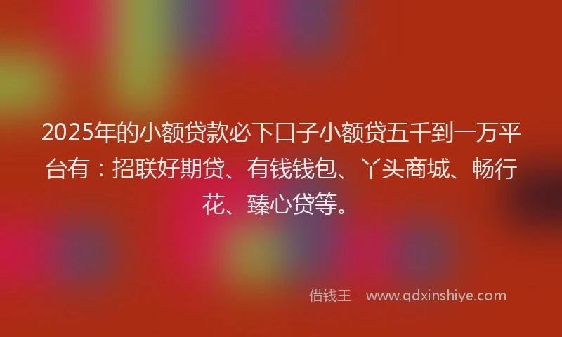 2025年的小额贷款必下口子小额贷五千到一万平台有：招联好期贷、有钱钱包、丫头商城、畅行花、臻心贷等。