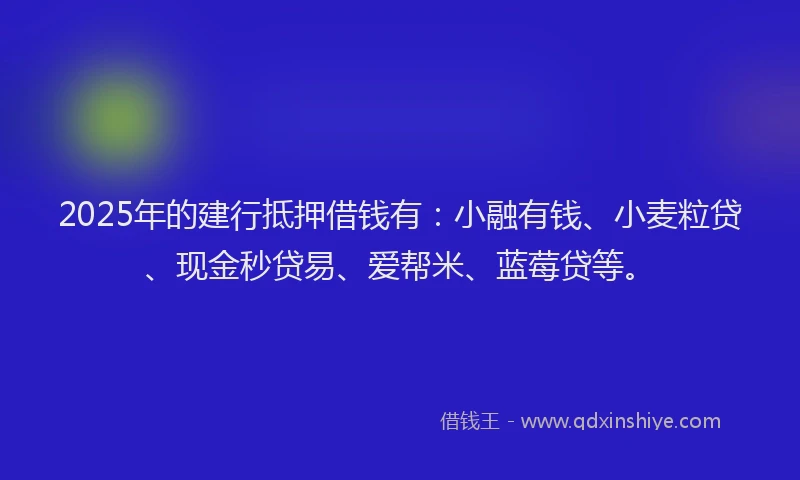 2025年的建行抵押借钱有：小融有钱、小麦粒贷、现金秒贷易、爱帮米、蓝莓贷等。