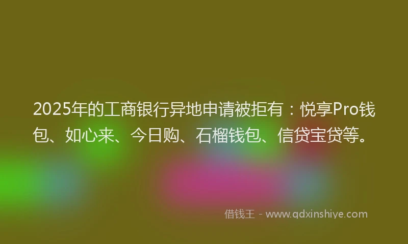 2025年的工商银行异地申请被拒有：悦享Pro钱包、如心来、今日购、石榴钱包、信贷宝贷等。