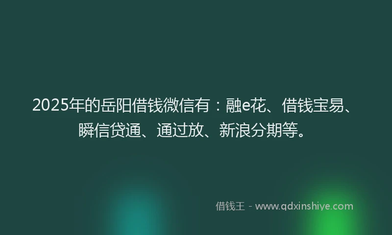 2025年的岳阳借钱微信有：融e花、借钱宝易、瞬信贷通、通过放、新浪分期等。