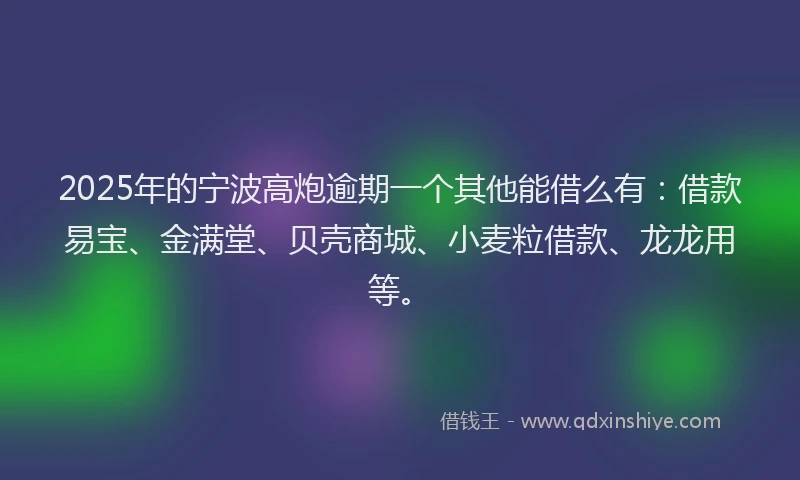 2025年的宁波高炮逾期一个其他能借么有：借款易宝、金满堂、贝壳商城、小麦粒借款、龙龙用等。