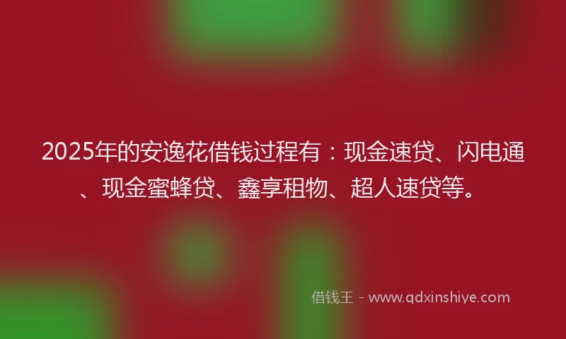 2025年的安逸花借钱过程有：现金速贷、闪电通、现金蜜蜂贷、鑫享租物、超人速贷等。