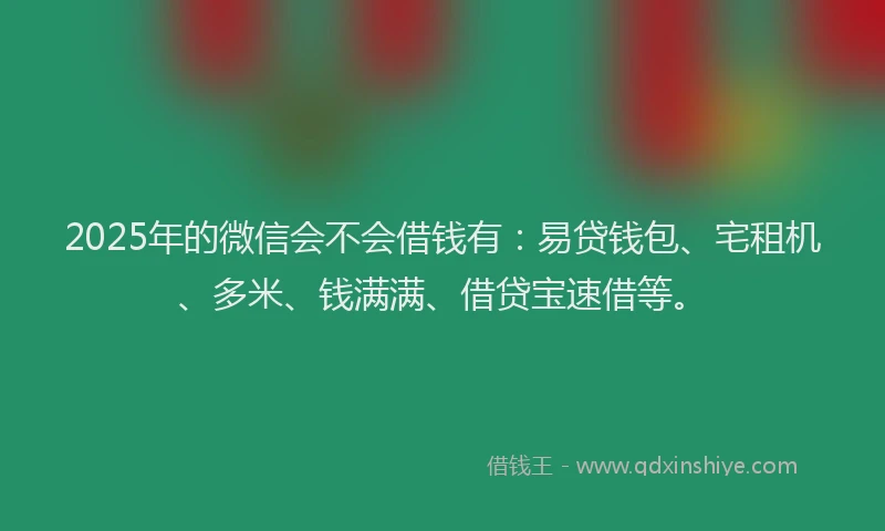 2025年的微信会不会借钱有：易贷钱包、宅租机、多米、钱满满、借贷宝速借等。