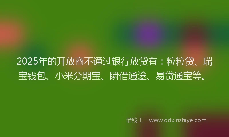 2025年的开放商不通过银行放贷有：粒粒贷、瑞宝钱包、小米分期宝、瞬借通途、易贷通宝等。