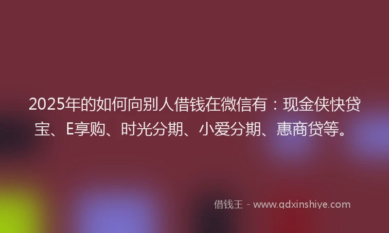 2025年的如何向别人借钱在微信有：现金侠快贷宝、E享购、时光分期、小爱分期、惠商贷等。