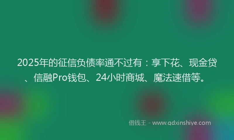 2025年的征信负债率通不过有：享下花、现金贷、信融Pro钱包、24小时商城、魔法速借等。