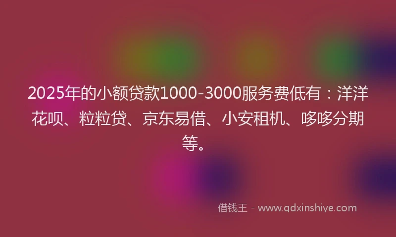 2025年的小额贷款1000-3000服务费低有：洋洋花呗、粒粒贷、京东易借、小安租机、哆哆分期等。