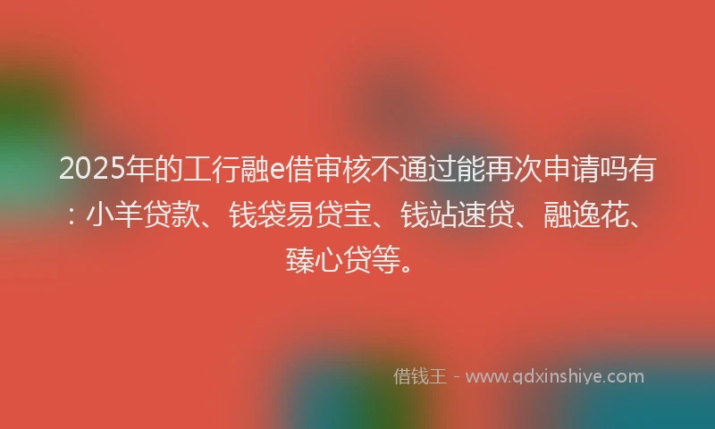 2025年的工行融e借审核不通过能再次申请吗有：小羊贷款、钱袋易贷宝、钱站速贷、融逸花、臻心贷等。