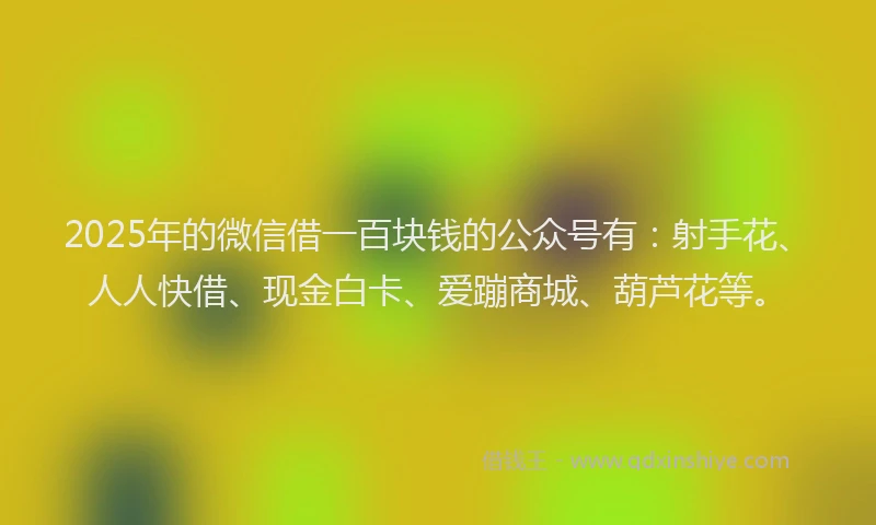2025年的微信借一百块钱的公众号有：射手花、人人快借、现金白卡、爱蹦商城、葫芦花等。