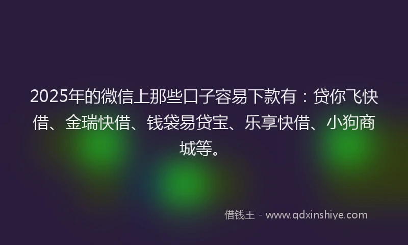 2025年的微信上那些口子容易下款有：贷你飞快借、金瑞快借、钱袋易贷宝、乐享快借、小狗商城等。