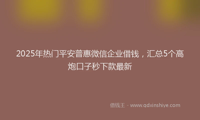 2025年热门平安普惠微信企业借钱，汇总5个高炮口子秒下款最新