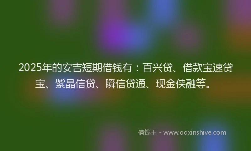 2025年的安吉短期借钱有：百兴贷、借款宝速贷宝、紫晶信贷、瞬信贷通、现金侠融等。