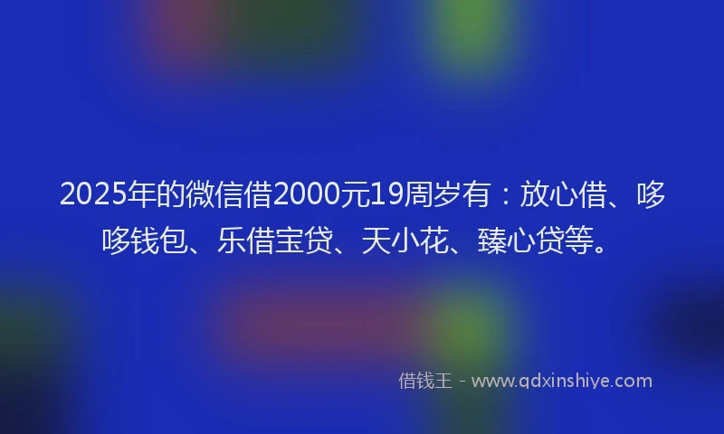 2025年的微信借2000元19周岁有：放心借、哆哆钱包、乐借宝贷、天小花、臻心贷等。