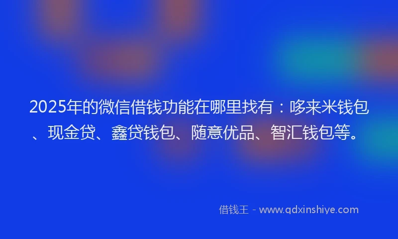 2025年的微信借钱功能在哪里找有：哆来米钱包、现金贷、鑫贷钱包、随意优品、智汇钱包等。