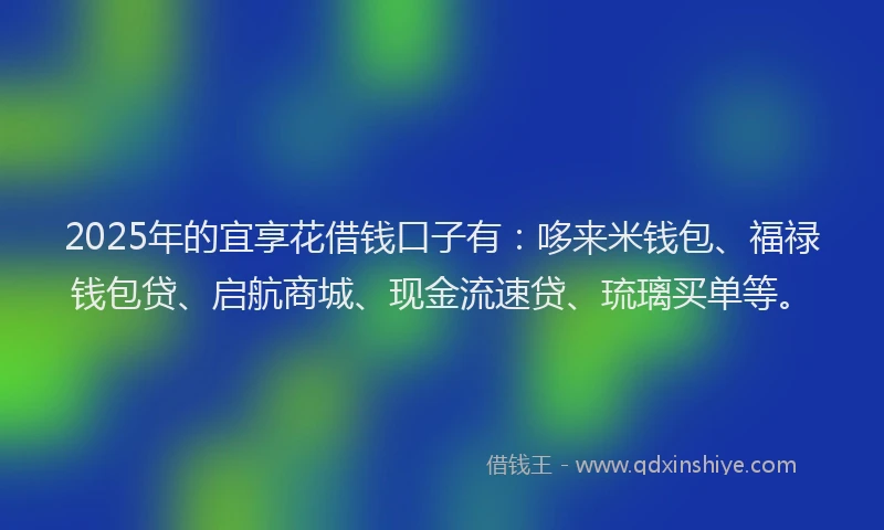 2025年的宜享花借钱口子有：哆来米钱包、福禄钱包贷、启航商城、现金流速贷、琉璃买单等。