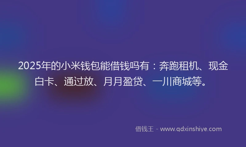 2025年的小米钱包能借钱吗有：奔跑租机、现金白卡、通过放、月月盈贷、一川商城等。