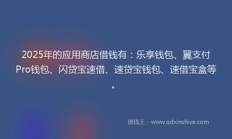 2025年的应用商店借钱有：乐享钱包、翼支付Pro钱包、闪贷宝速借、速贷宝钱包、速借宝盒等。