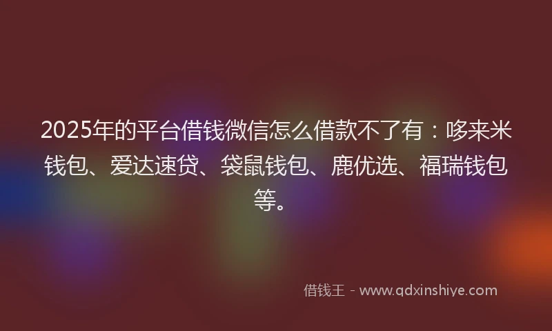 2025年的平台借钱微信怎么借款不了有：哆来米钱包、爱达速贷、袋鼠钱包、鹿优选、福瑞钱包等。