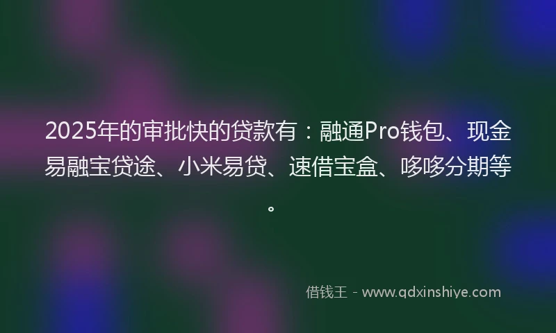 2025年的审批快的贷款有：融通Pro钱包、现金易融宝贷途、小米易贷、速借宝盒、哆哆分期等。