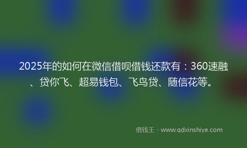 2025年的如何在微信借呗借钱还款有：360速融、贷你飞、超易钱包、飞鸟贷、随信花等。