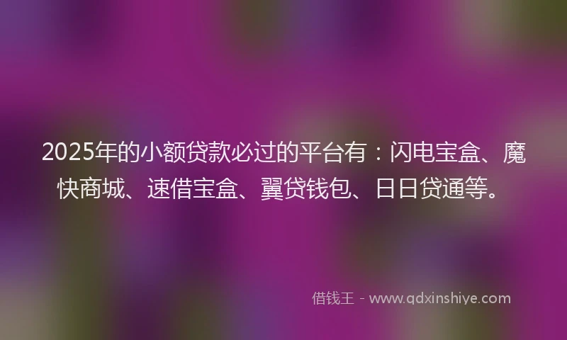 2025年的小额贷款必过的平台有：闪电宝盒、魔快商城、速借宝盒、翼贷钱包、日日贷通等。