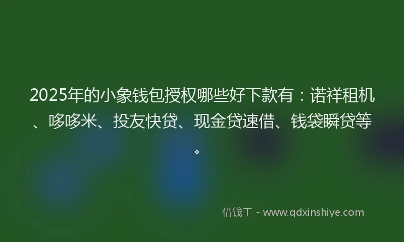 2025年的小象钱包授权哪些好下款有：诺祥租机、哆哆米、投友快贷、现金贷速借、钱袋瞬贷等。
