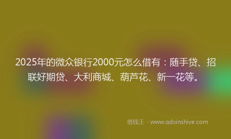 2025年的微众银行2000元怎么借有：随手贷、招联好期贷、大利商城、葫芦花、新一花等。