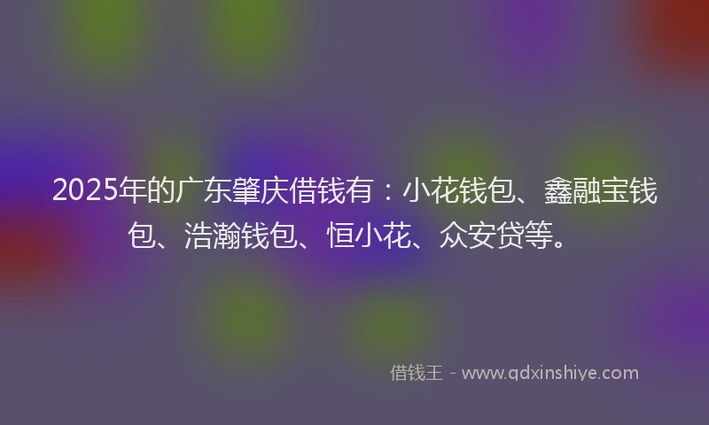 2025年的广东肇庆借钱有：小花钱包、鑫融宝钱包、浩瀚钱包、恒小花、众安贷等。