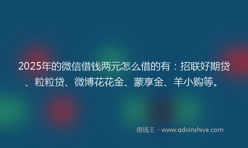 2025年的微信借钱两元怎么借的有：招联好期贷、粒粒贷、微博花花金、蒙享金、羊小购等。