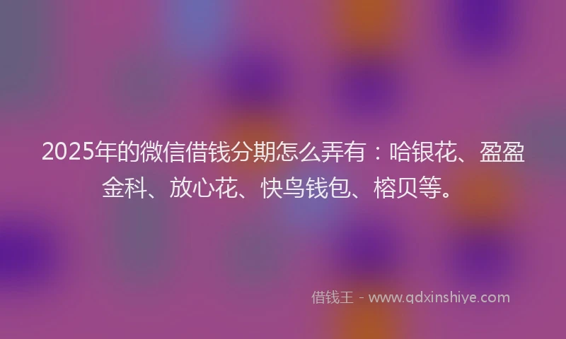 2025年的微信借钱分期怎么弄有：哈银花、盈盈金科、放心花、快鸟钱包、榕贝等。