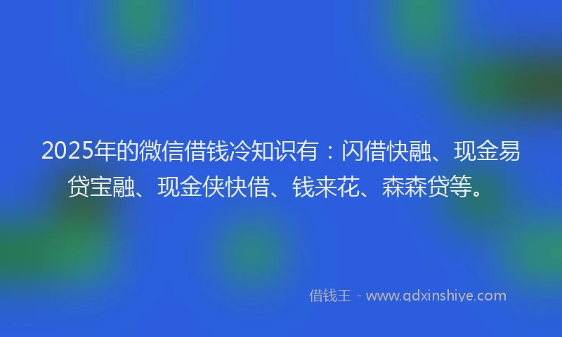 2025年的微信借钱冷知识有：闪借快融、现金易贷宝融、现金侠快借、钱来花、森森贷等。