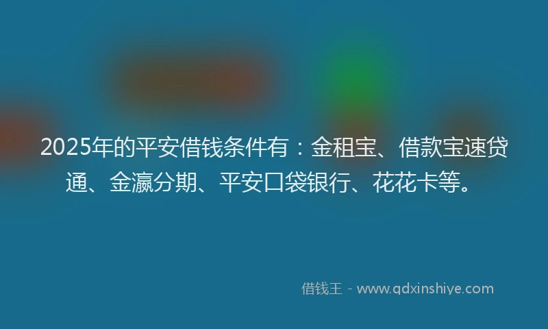 2025年的平安借钱条件有：金租宝、借款宝速贷通、金瀛分期、平安口袋银行、花花卡等。