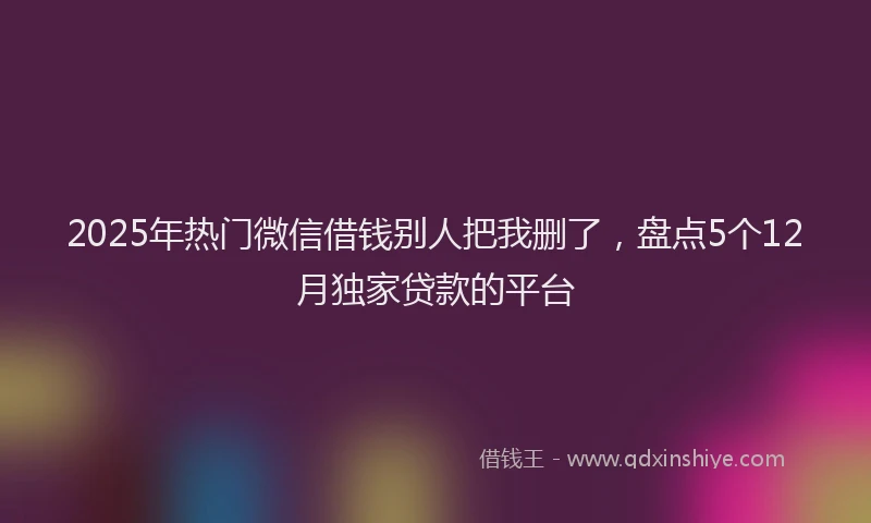 2025年热门微信借钱别人把我删了，盘点5个12月独家贷款的平台