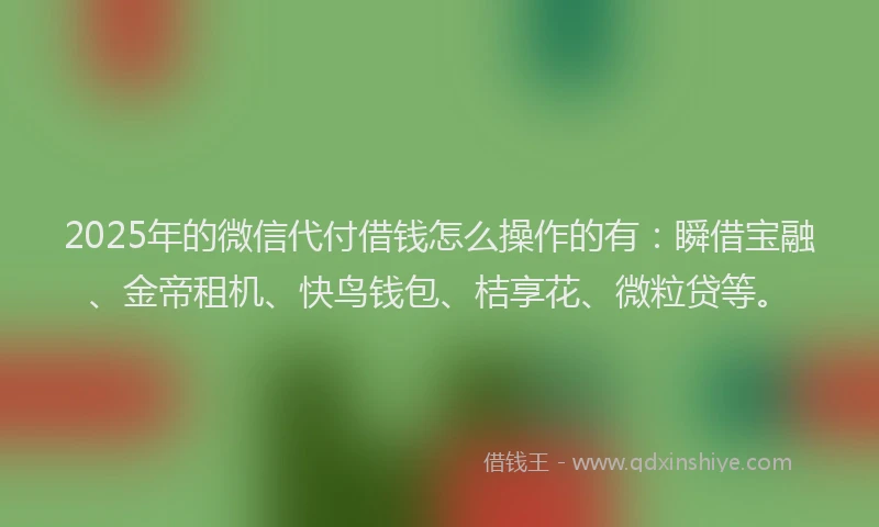 2025年的微信代付借钱怎么操作的有：瞬借宝融、金帝租机、快鸟钱包、桔享花、微粒贷等。