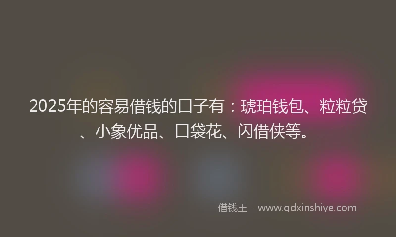 2025年的容易借钱的口子有：琥珀钱包、粒粒贷、小象优品、口袋花、闪借侠等。