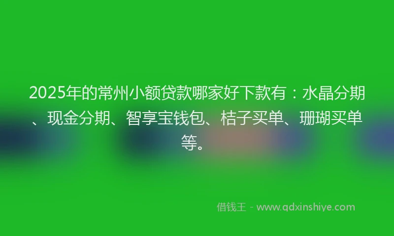 2025年的常州小额贷款哪家好下款有：水晶分期、现金分期、智享宝钱包、桔子买单、珊瑚买单等。