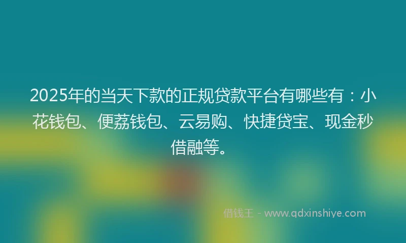 2025年的当天下款的正规贷款平台有哪些有：小花钱包、便荔钱包、云易购、快捷贷宝、现金秒借融等。