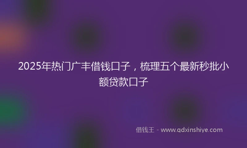 2025年热门广丰借钱口子，梳理五个最新秒批小额贷款口子