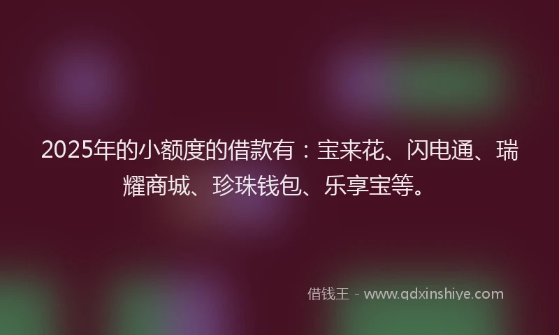 2025年的小额度的借款有：宝来花、闪电通、瑞耀商城、珍珠钱包、乐享宝等。