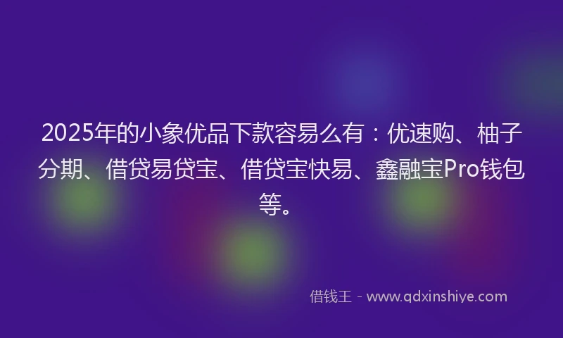 2025年的小象优品下款容易么有：优速购、柚子分期、借贷易贷宝、借贷宝快易、鑫融宝Pro钱包等。