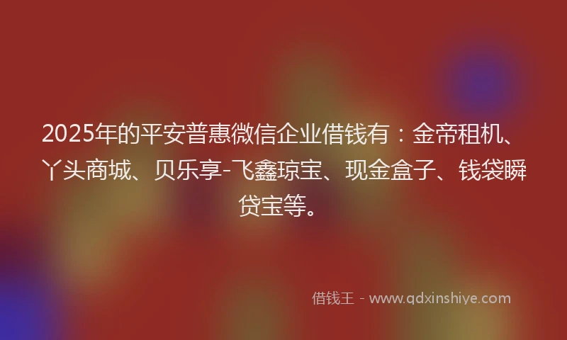 2025年的平安普惠微信企业借钱有：金帝租机、丫头商城、贝乐享-飞鑫琼宝、现金盒子、钱袋瞬贷宝等。