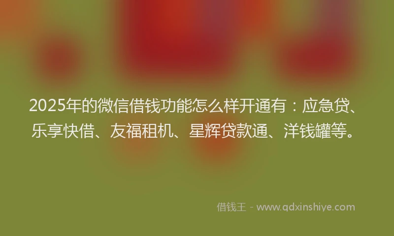 2025年的微信借钱功能怎么样开通有：应急贷、乐享快借、友福租机、星辉贷款通、洋钱罐等。