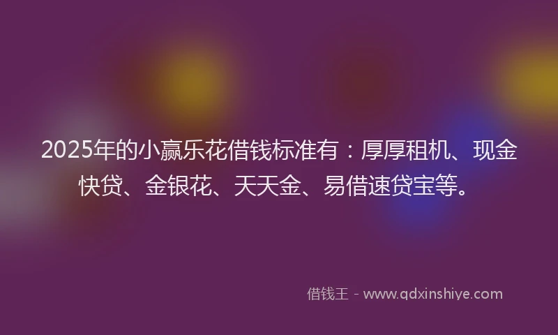 2025年的小赢乐花借钱标准有：厚厚租机、现金快贷、金银花、天天金、易借速贷宝等。