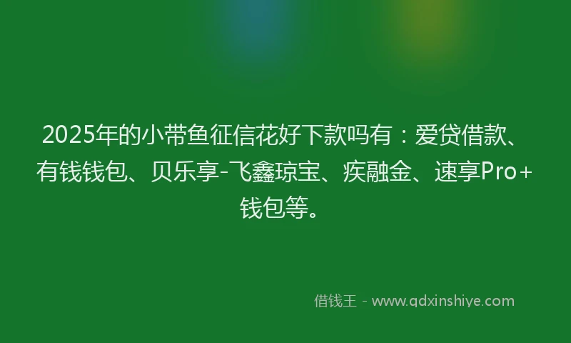2025年的小带鱼征信花好下款吗有：爱贷借款、有钱钱包、贝乐享-飞鑫琼宝、疾融金、速享Pro+钱包等。